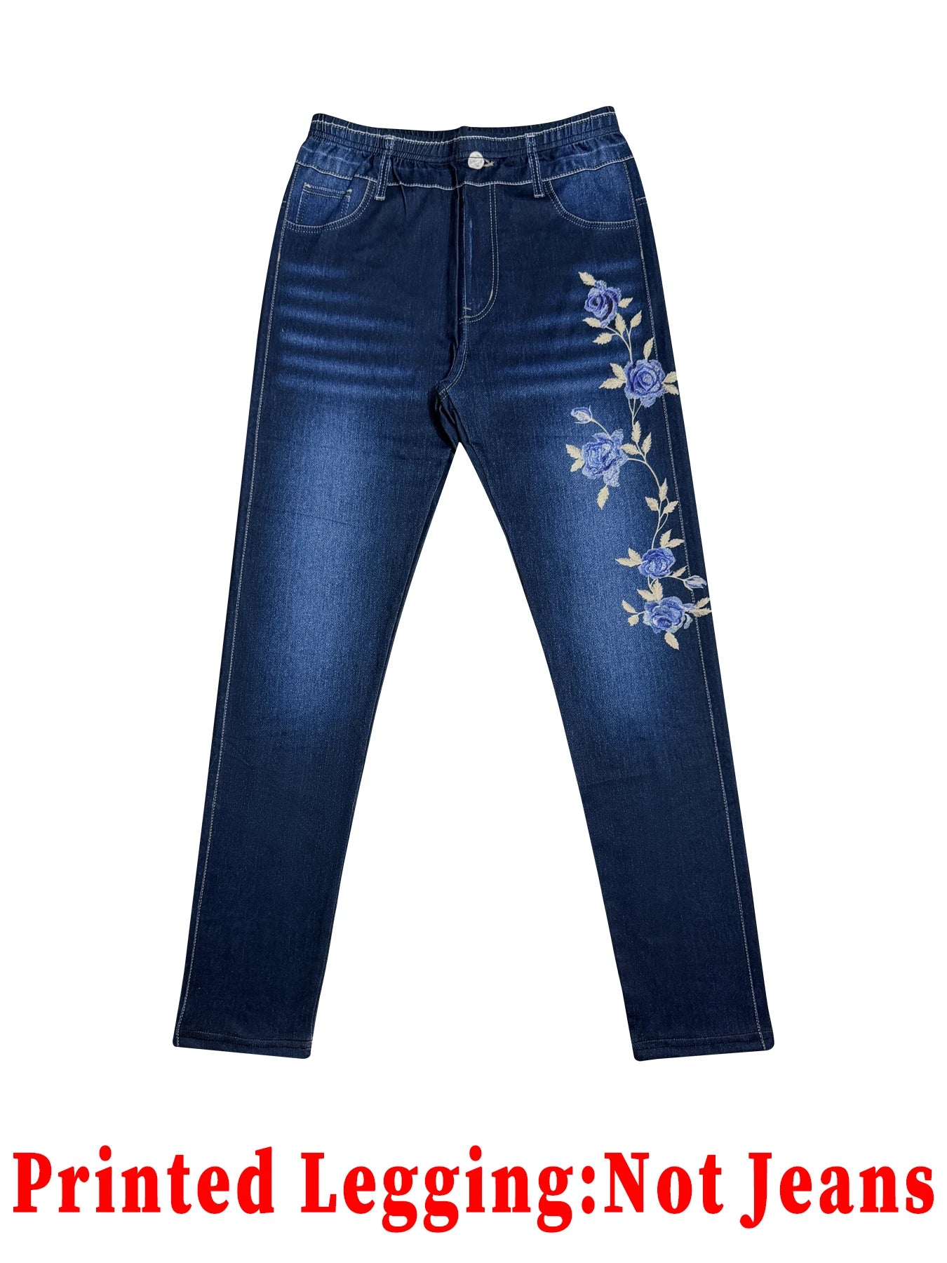 Women's Printed Skinny Pants, High Elastic Seamless Design with Faux Pockets, Casual & Sporty