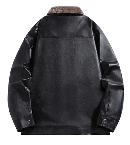 Men Leather Jacket Winter Fleece Lined Biker Jackets Fashion Motorcycle Jacket Faux Leather Coat Outwear Casual Streetwear