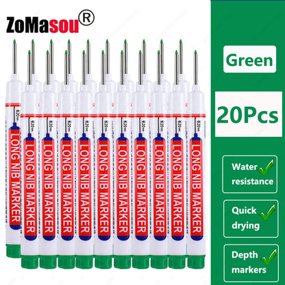 Waterproof Long Head Marker Pen for Deep Holes - 2cm 1-100 Pcs RedBlackBlueGreen Ink - Ideal for Metal  Woodworking