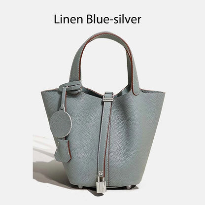 Women Leather Bucket Bag - Genuine Leather Handbag | Large Tote Bag With Silver Hardware