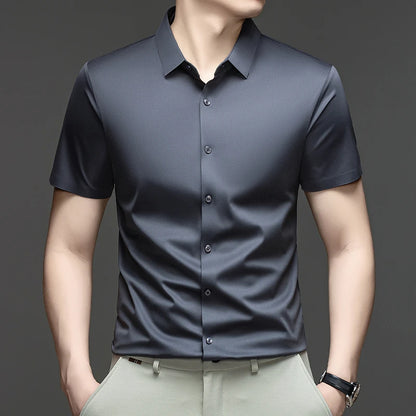 Mens Summer Business Short Sleeved Shirt Seamless Construction High Stretch Easy Care for AllDay Comfort