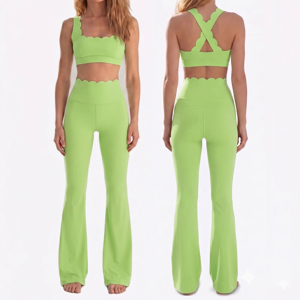 Women Two Pieces Fitness Yoga Set Solid Color Stretchy Soft Gym Suit Breathable Quick Dry Workout Clothes Female Sportswear