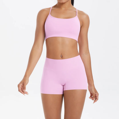 2PCS Yoga Clothes  Halter Yoga Top Set Fitness Gym Suit Crossover Back Sports Underwear Workout Gym Shorts Fitness High Waist