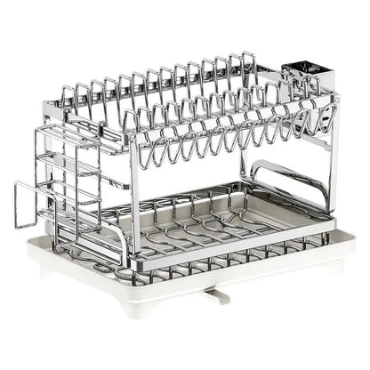 Dish Drying Rack - 2 Tier Stainless Steel Over Sink Shelf with Utensil Holder