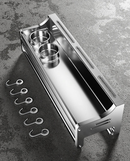 Stainless Steel Wall-Mounted Kitchen Storage Rack No-Drill Spice Shelf Knife Holder Condiment Organizer for Kitchen Counter