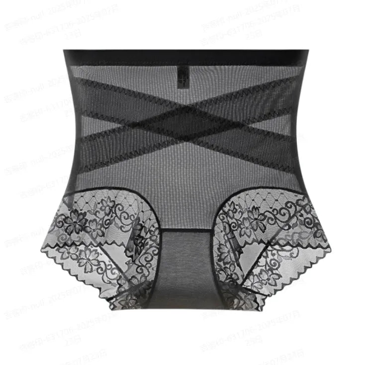 Cross-strap High-waisted Panties Lace 7A Antibacterial Hip-lifting Girdle Girl High-waisted Body Shaping Pants Anti-gravity