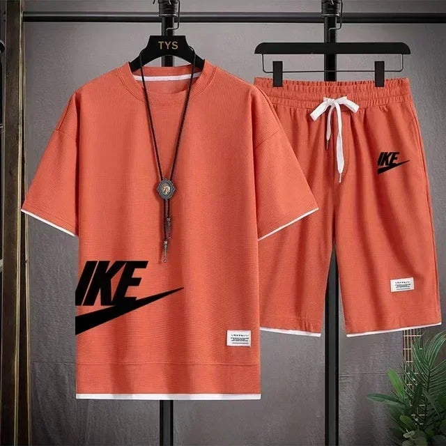New summer men's casual short-sleeved T-shirt and shorts sportswear set, outdoor men's breathable jogging shorts 2-piece set