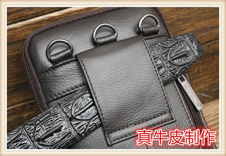 Leather Waist Bag - Men's Messenger Cowhide Mini Bag With Mobile Phone Pouch