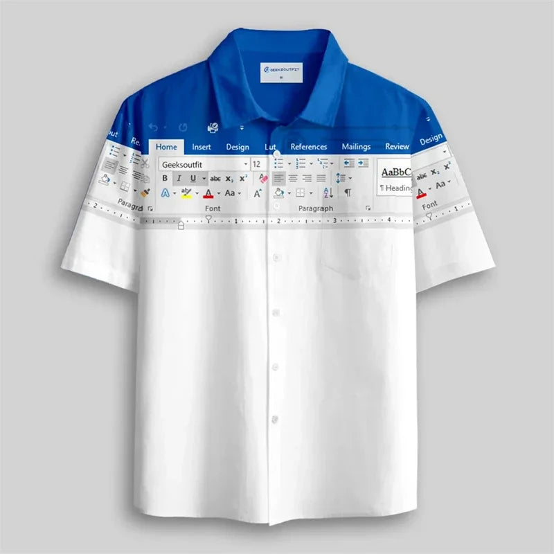 Fun Excel Spreadsheet 3D Print Sport Quick-dry Men Women Shirts Casual Vacation Button Design Creative Y2K Work Short Sleeve Top