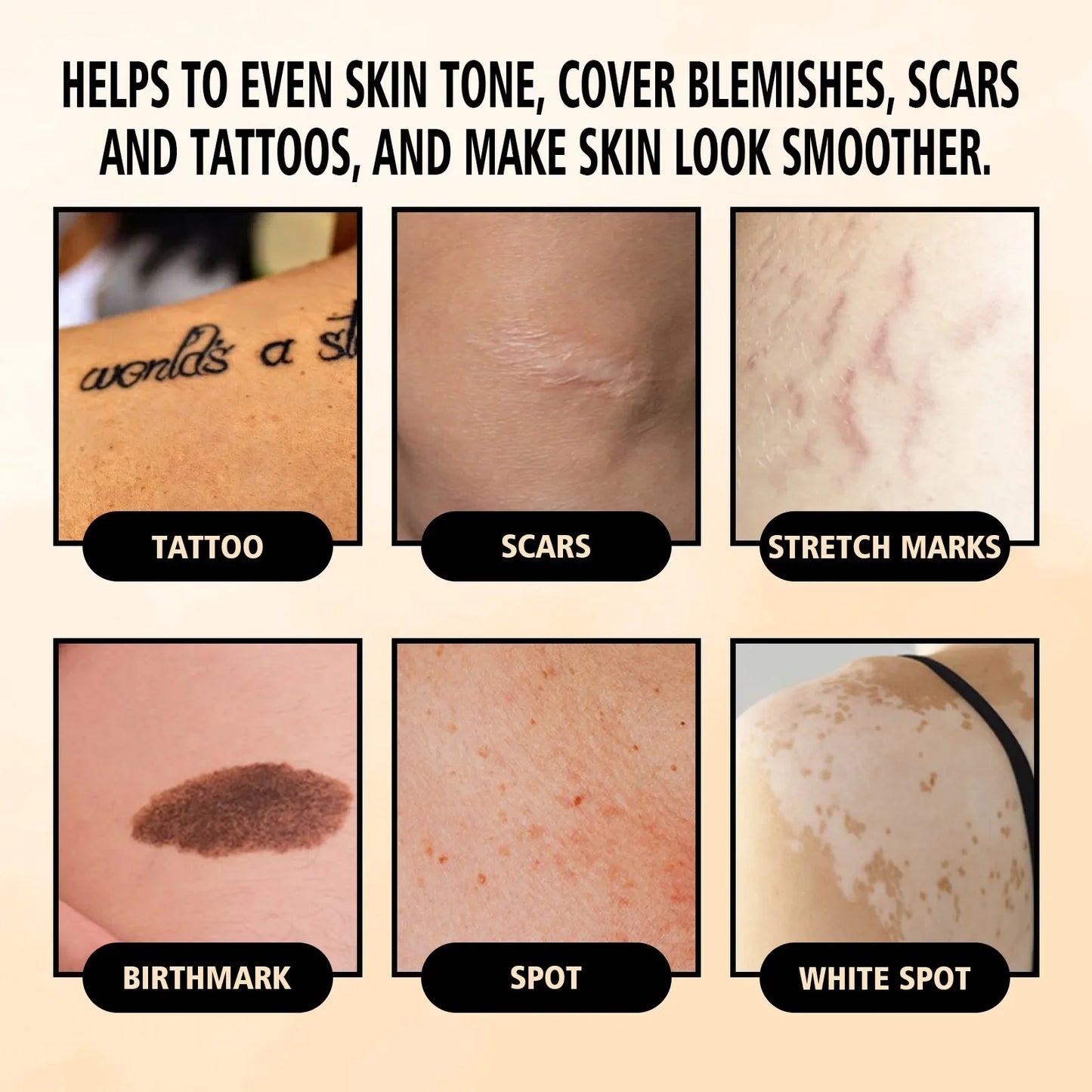 Body Concealer Cream Waterproof Full Coverage Professional Tattoos Covering Birthmarks Stretch Makeup Beauty Glides on Smoothly