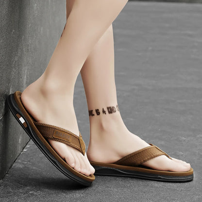 In the summer of 2025, the new flip-flops for men are designed to wear on the outside. They are anti-slip, pinch-toe, soft-soled