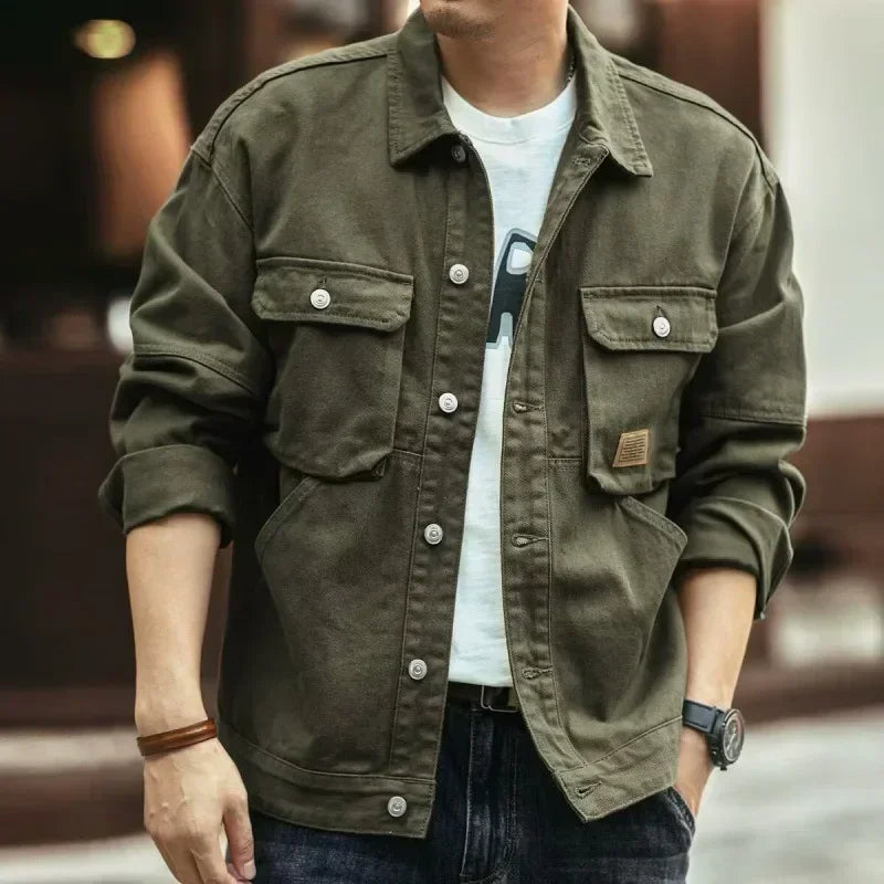 2024 Spring and Autumn Fashion Trend Solid Color Cargo Jacket Men's Casual Loose Comfortable High Quality Plus-Size Denim Coat