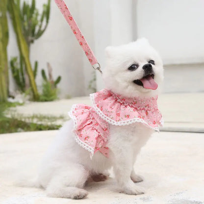 Pets Coller Harness Small Medium Dog Chihuahua Pomeranian Accessories Ins Style Collar with Strap Floral Puppy Leash Pet Harness