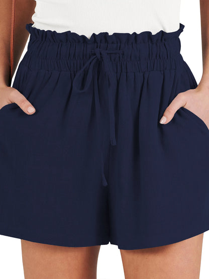 Women's Shorts Breathable Drawstring Elastic Waist Lightweight Solid Color Casual Business Style Fashion Linen Shorts