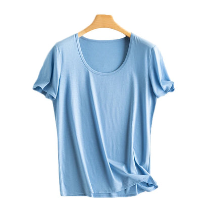 Women's V-Neck T-Shirt – Silk-Linen-Cotton Solid Summer Tee