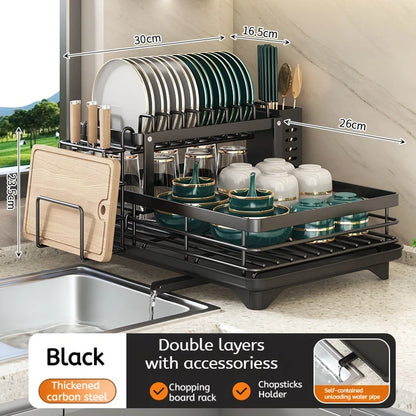 Adjustable Stainless Steel Dish Drying Rack with Drainboard - Over Sink Plate Organizer - ZOOMNSTORE