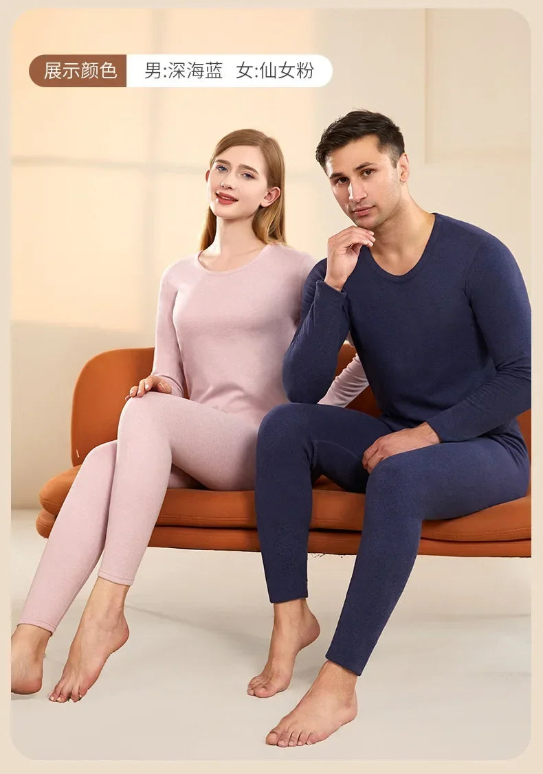 Men Wool Winter Long Sleeves Thermal Warm Thick Sweater Thermal Underwear Soft Fleece Lined Long Johns Set Thermal Clothes