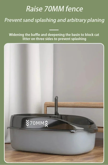 High-Sided Cat Litter Box - Splashproof Semi-Enclosed with Removable Scoop - ZOOMNSTORE