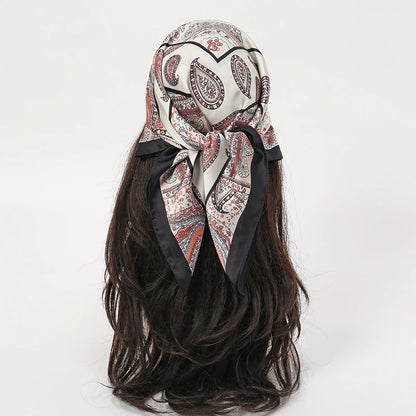 Bohemian Floral Silk Scarf - Tropical Leaf Head Wrap and Bandana