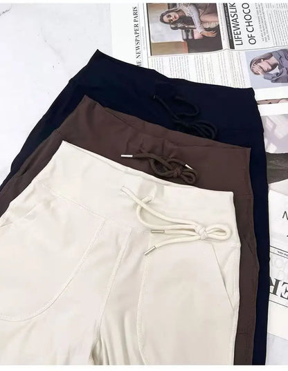 Women's Loose-Fit Sports Pants with Pockets, Straight-Leg High-Waist Athletic Fitness Pants, Yoga Pants, Pilates Trousers