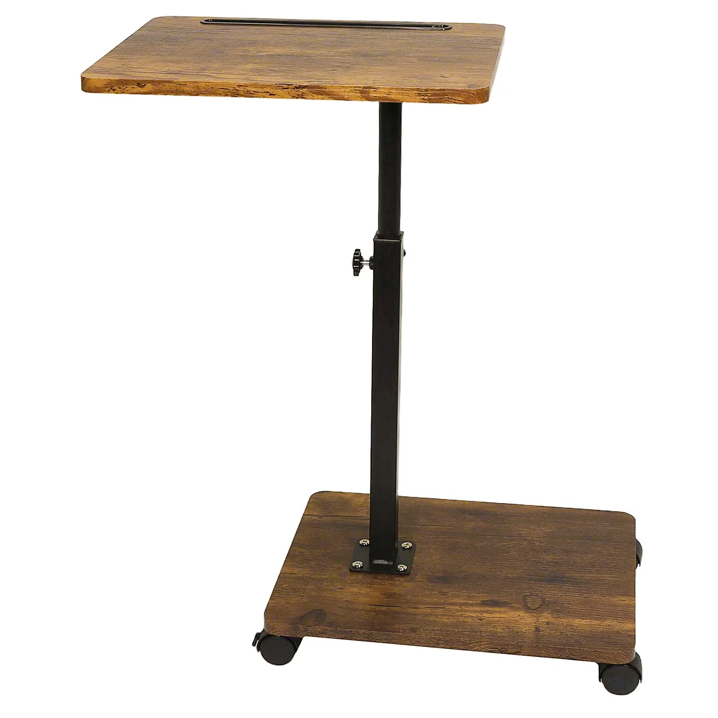 C Shaped Side Table – Mobile Coffee Table With Wheels | Adjustable Height Wooden Storage