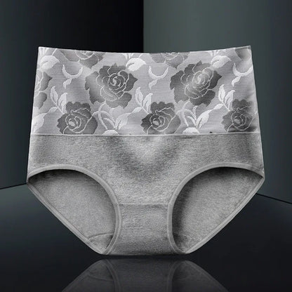 Plus Size L-5XL Women's Briefs Underwear Cotton High Waist Tummy Control Panties Rose Jacquard Ladies Panty Multipack