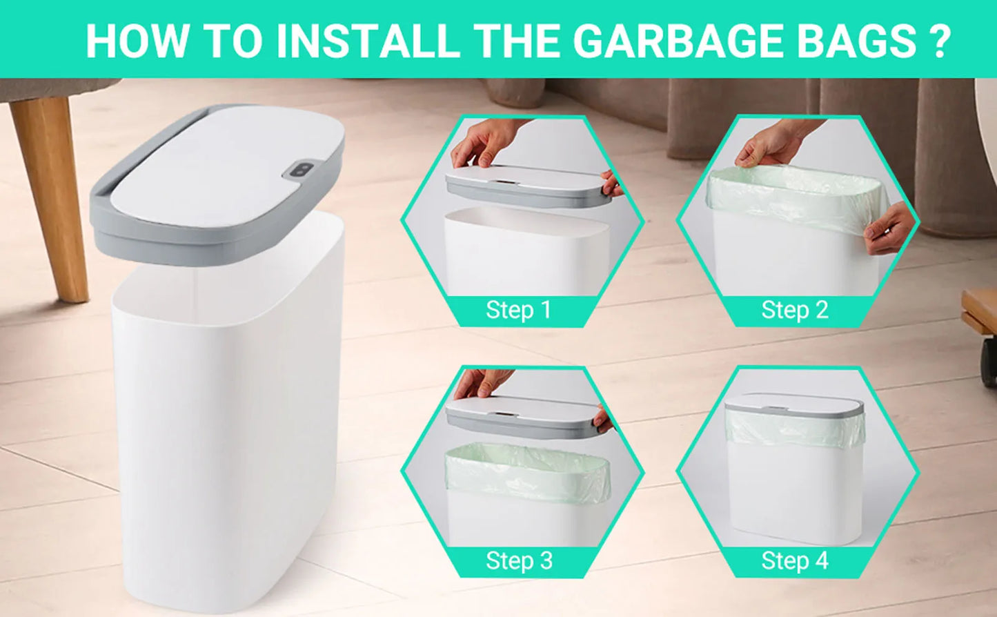 Touchless Motion Sensor Trash Can - Automatic Waterproof Slim Garbage Bin for Bathroom and Kitchen