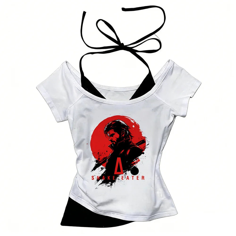 Metal Gear Solid top tees teen 2000s hip hop Gothic Graphic University t-shirt Gothic Trendy Psychedelic aesthetic Pastel