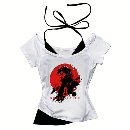 Metal Gear Solid top tees teen 2000s hip hop Gothic Graphic University t-shirt Gothic Trendy Psychedelic aesthetic Pastel