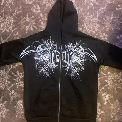 Y2K New American Tapout Zipper Hoodie Sweatshirt Men Hip Hop Letter Retro Graphic Embroidery Hoodie Jacket Clothes Streetwear