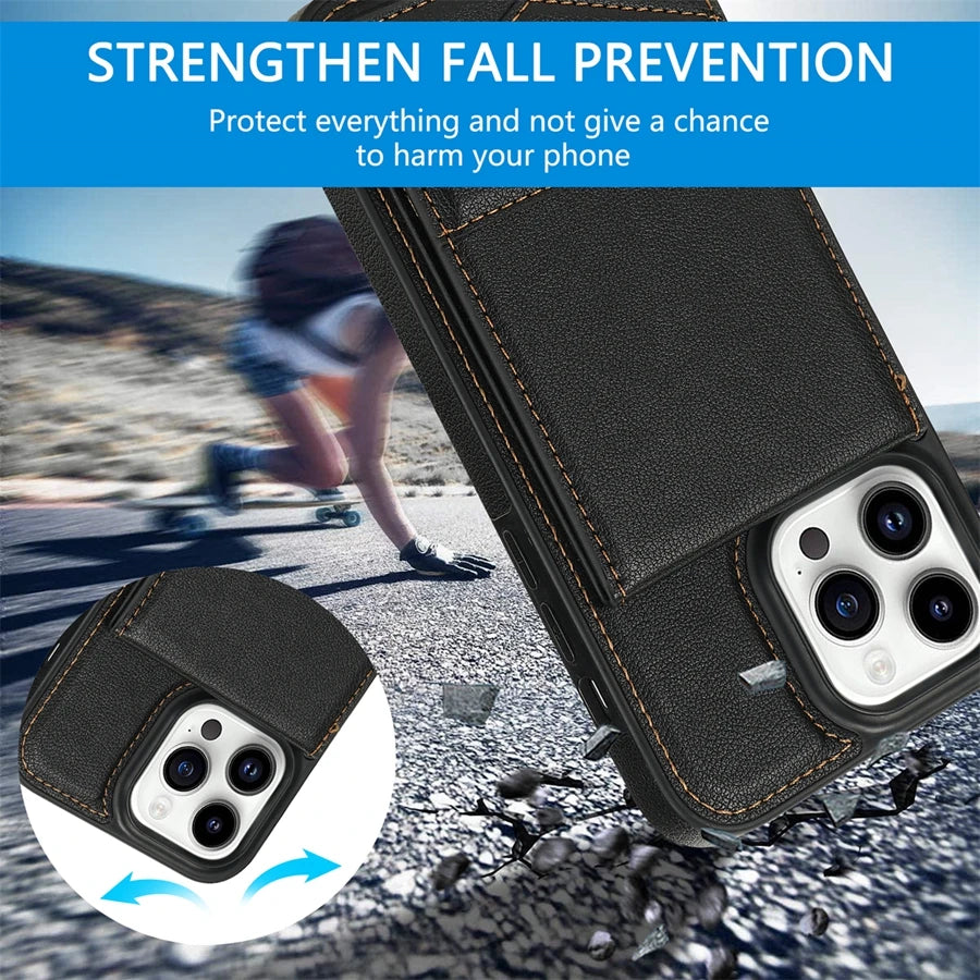 Wallet Magnetic Flip Sidestick Hardware Anti-theft Brush Leather Case For iPhone 17 Air 16e 16 Pro Max 15 Plus 14 13 12 11 XR