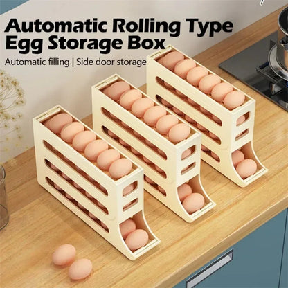 4-Tier Rolling Egg Holder Dispenser - Refrigerator Egg Storage Box