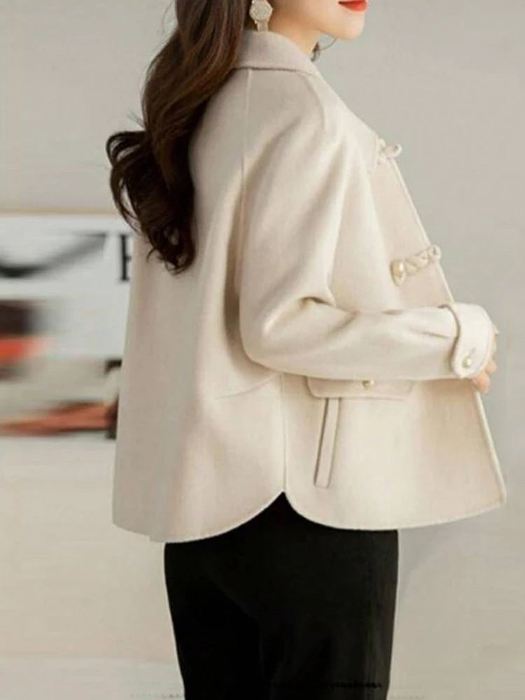 Short Coats Women – Elegant Double Breasted Formal Office Coat With Turn-Down Collar