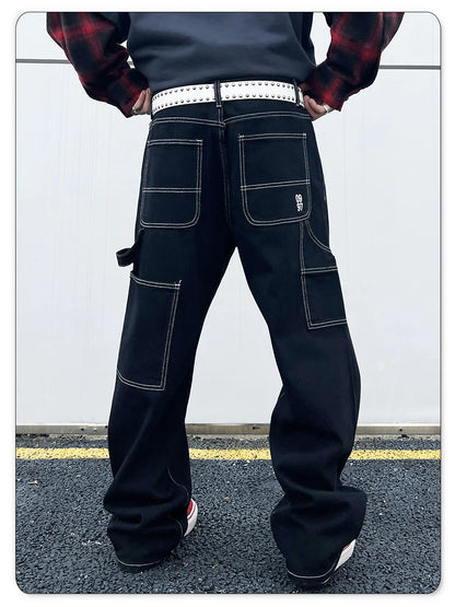 Liys Retro Black Fashion Work Jeans Men Casual Straight-Leg Classic Work Denim Trousers Korean Brand Pant Men's Summer Pants