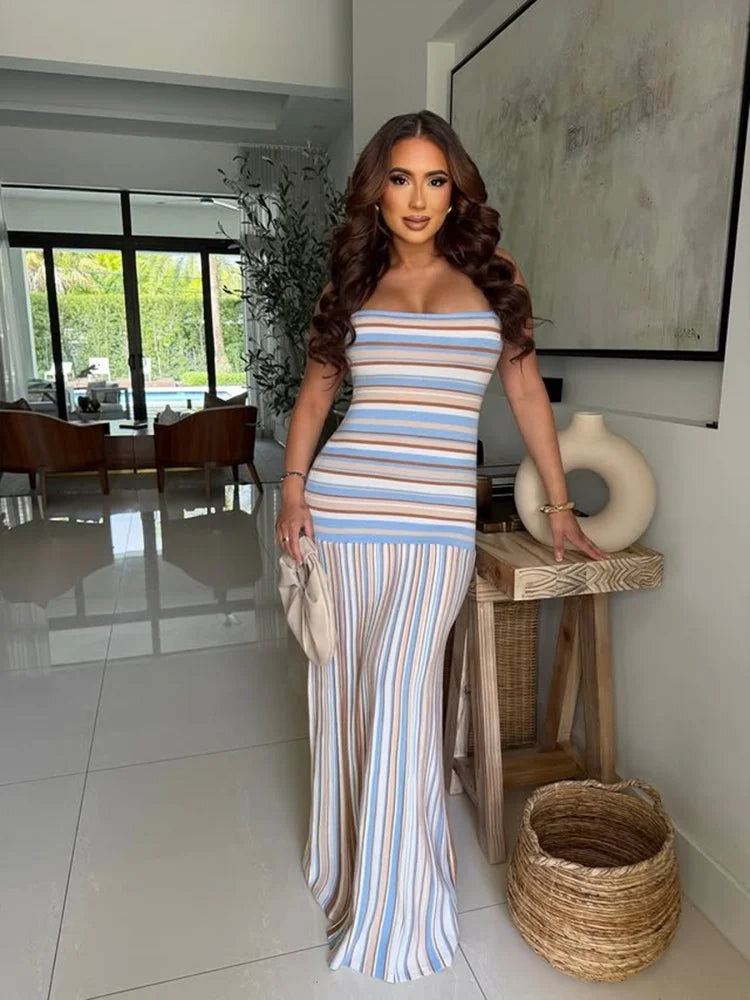 Wmstar Dresses for Women Wholesale Summer Halter Backless and Striped Design Fresh and Breezy Summer Resort Dress Drop Shopping