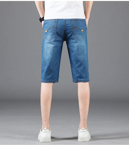 Men's Denim Shorts - Casual Summer Knee Length Multi-Pocket Elastic Waist