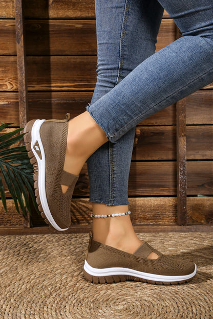 Women's casual sports shoes, solid color breathable sports soft-soled lightweight walking shoes, low-top knitted casual shoes