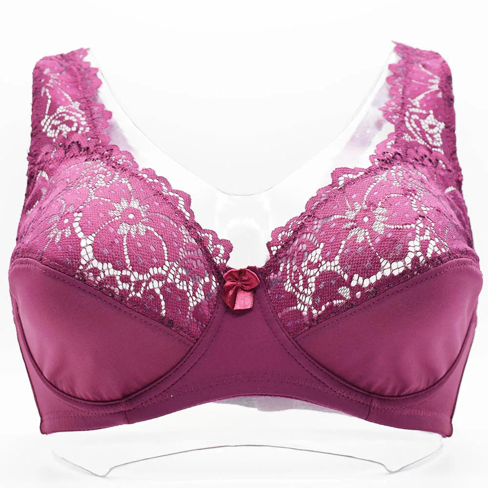 Plus Size Lace Bra - Embroidered Floral Lace Lingerie With Underwire Support