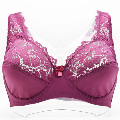 Plus Size Lace Bra - Embroidered Floral Lace Lingerie With Underwire Support