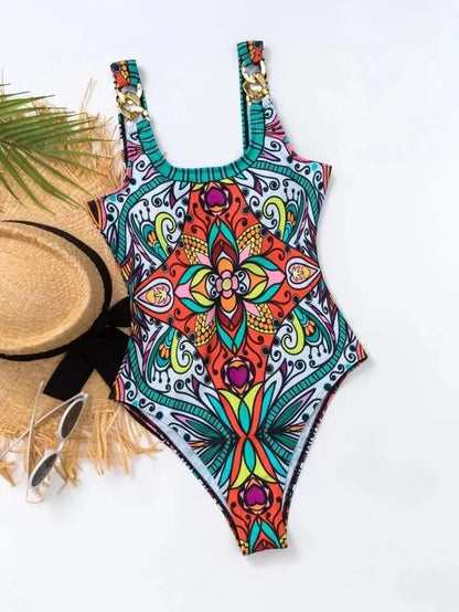 Sexy and Fashionable Swimsuit 2026 Women's Retro Printed Push Up Swimsuit with One Piece Swimsuit Women Hot Spring Bikini Cut