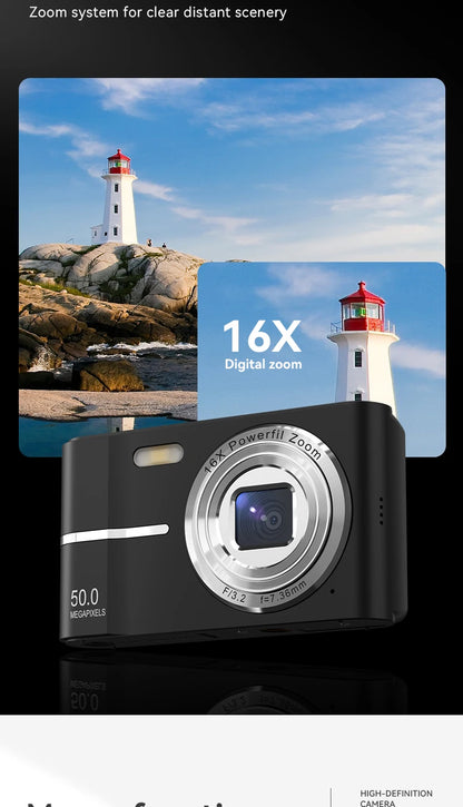Portable Digital Camera - 44MP Compact Camera with 16x Zoom & 2.4 Inch LCD Screen
