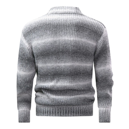 Men's new thick warm pullover knit sweater, striped crew neck sweater, simple daily casual style