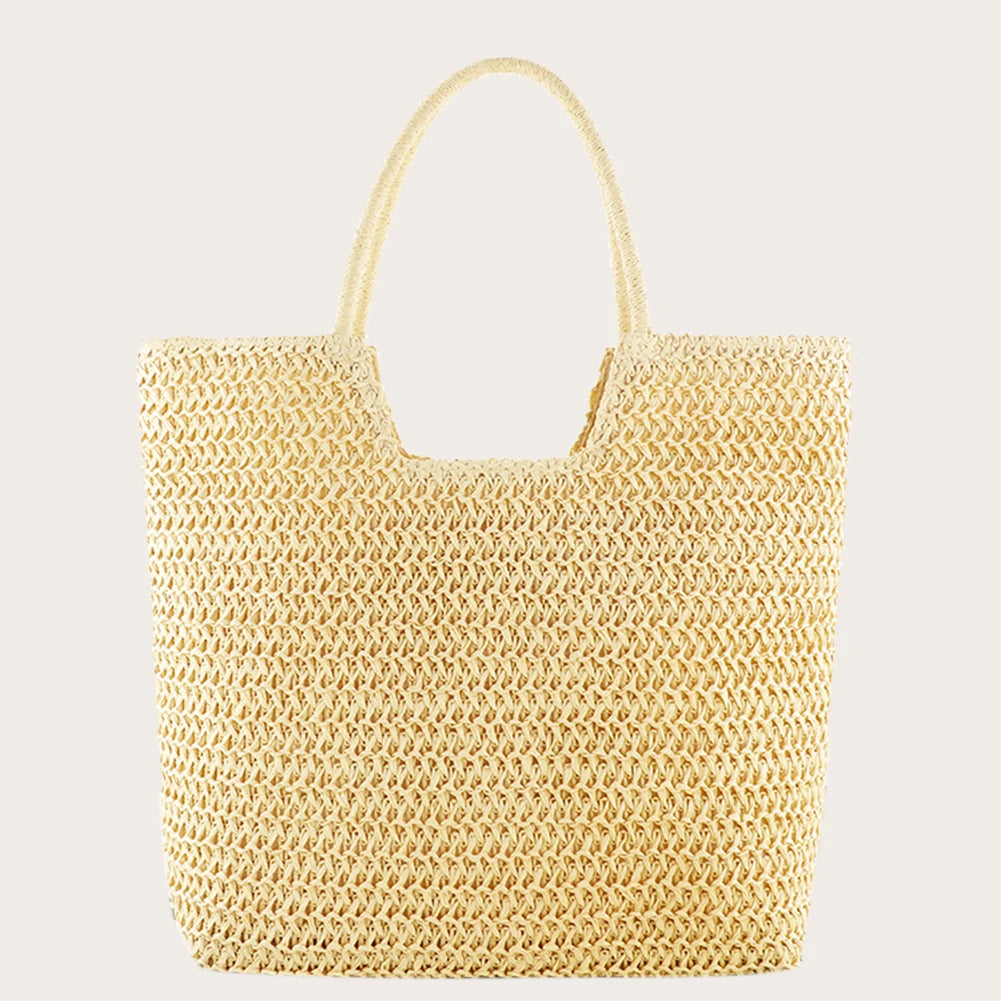 Women Straw Tote Handbag – Large Capacity Beach Bag With Zipper Closure