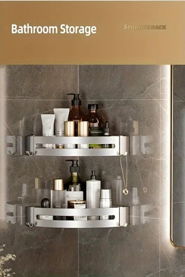 White Wall-Mounted Bathroom Storage Rack - Triangular Square Organizer