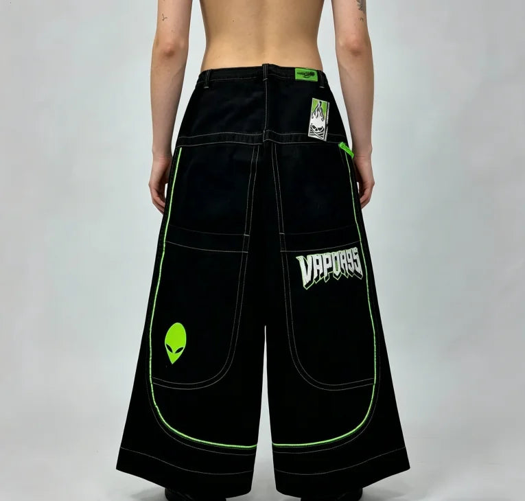 Y2K New Retro Centipede Embroidery Pattern Washed Oversized Wide-Leg Pants Street Gothic Harajuku Floor Pants For Men and Women