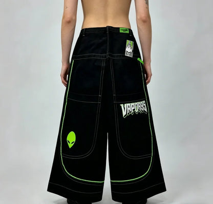 Y2K New Retro Centipede Embroidery Pattern Washed Oversized Wide-Leg Pants Street Gothic Harajuku Floor Pants For Men and Women