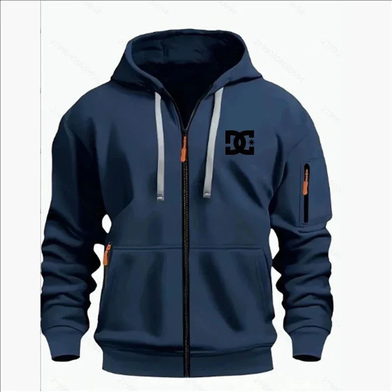 Spring and Autumn Men's Casual Sports Hoodie, Fashionable Arm Pocket Drawstring Hoodie Men's Loose Long-sleeved Shirt Pullover