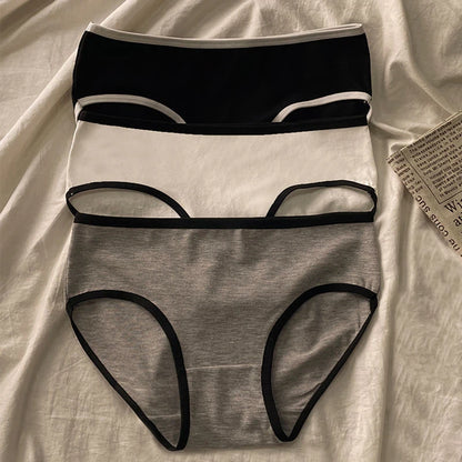 3PCS Women's Cotton Panties Simple Casual Mid-rise Seamless Briefs High-stretch Underwear Comfortable Breathable Underpanties