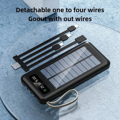 Lenovo Solar Power Bank 50000mAh Large Capacity Mobile Power Fast Charging Battery Dual USB 4 Cables For iPhone Samsung