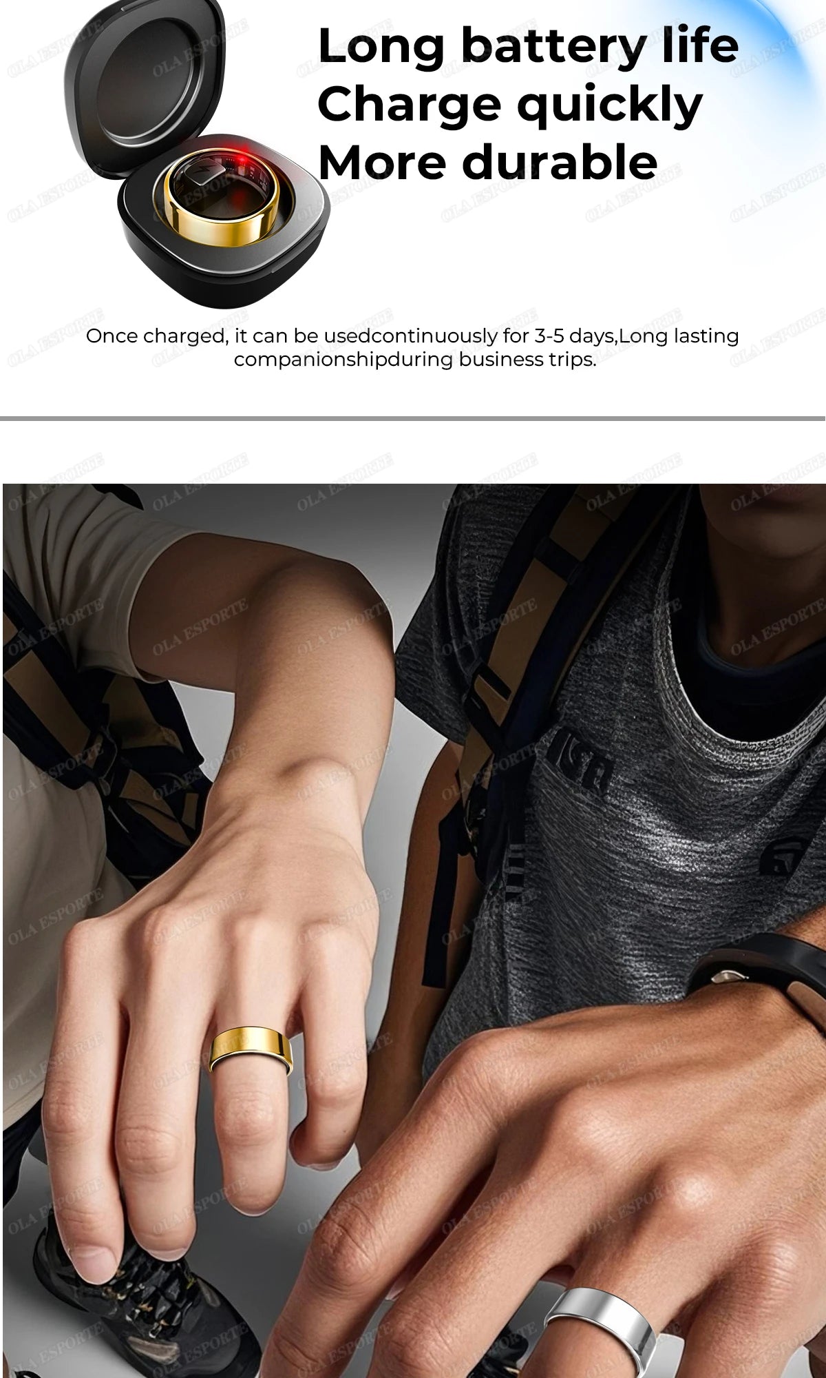 Ola Esporte Smart Ring Blood Pressure Heart Rate Monitoring Smartring IP68&5ATM Waterproof Multi-sport Mode Smartring Man Women